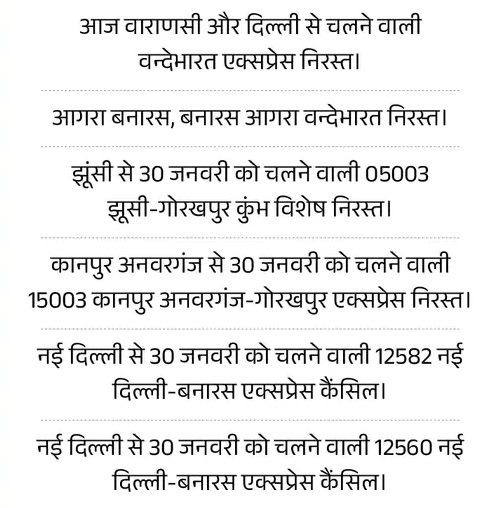 वाराणसी-दिल्ली में फंसे पांच लाख यात्री, 21 ट्रेन हुईं रद्द; दिल्‍ली-आगरा वन्देभारत भी निरस्‍त