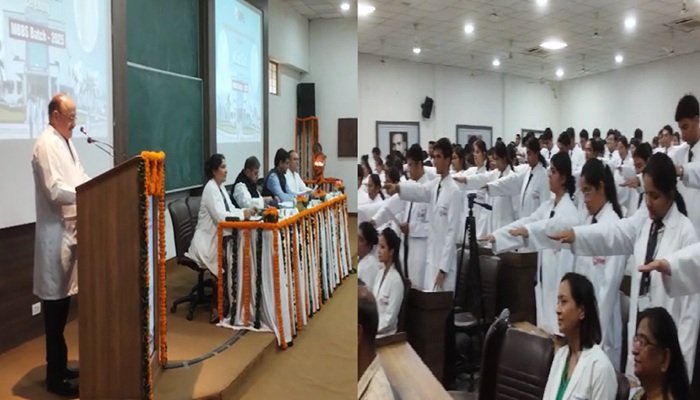 एसआरएमएस मेडिकल कॉलेज में बच्‍चों ने सफेद कोट पहन कर ली चरक की शपथ