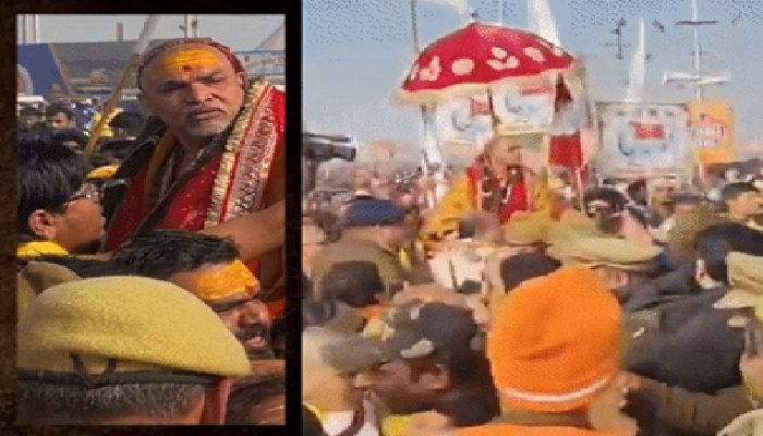प्रयागराज माघ मेले में भारी भीड़, अविमुक्तेश्वरनंद को रोका, शिष्यों से पुलिस की धक्का-मुक्की
