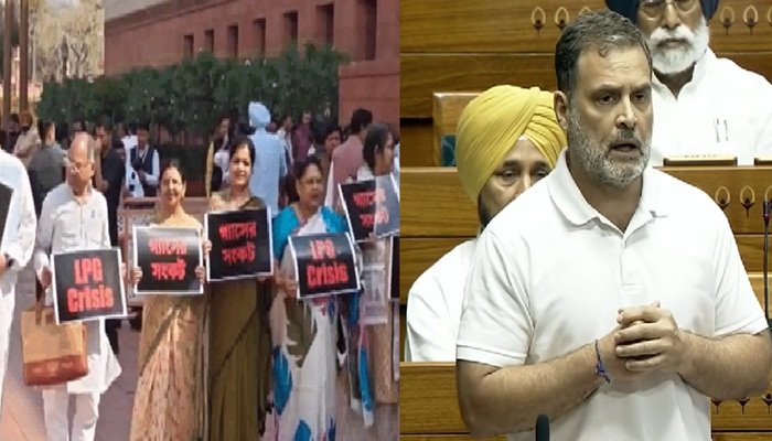 LPG संकट पर विपक्ष का संसद के बाहर प्रदर्शन, BJP नेता बोले- राहुल ने देश का मनोबल गिराने की कोशिश की