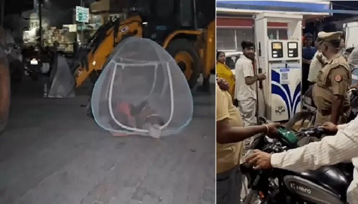 यूपी में अफवाहों के कारण पेट्रोल पंपों पर उमड़ रही भारी भीड़, मच्छरदानी लगाकर सो रहे लोग