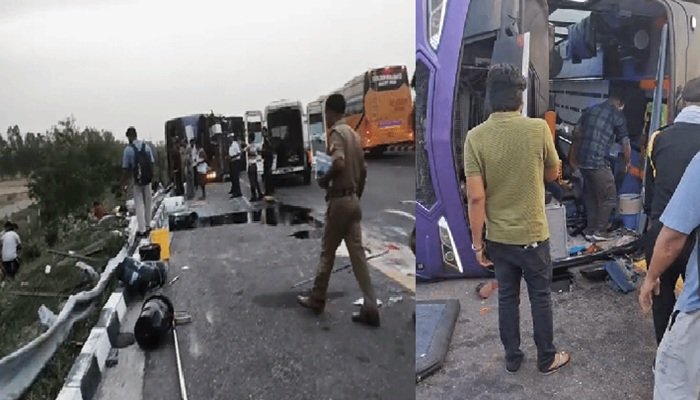 उन्‍नाव में सड़क हादसा, एक्सप्रेस-वे पर AC बस पलटने से दरोगा समेत सात लोगों की मौत