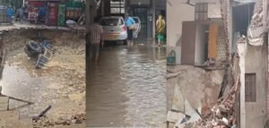 आगरा में हुई मूसलाधार बारिश, फुटपाथ धंसा तो कार-ट्रैक्टर गढ्‌ढे में समाए; नौ जिलों में अलर्ट