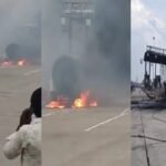 कौशांबी में टोल प्‍लाजा से टकराया LPG टैंकर, धमाके के बाद आग लगी; 16 बाइक और दो कार हुईं खाक