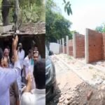 लखनऊ में नगर निगम के खिलाफ प्रदर्शन, पार्क के फुटपाथ पर स्थायी दुकानें बनाने का विरोध