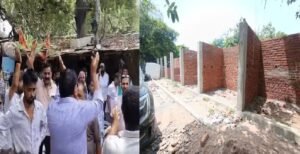 लखनऊ में नगर निगम के खिलाफ प्रदर्शन, पार्क के फुटपाथ पर स्थायी दुकानें बनाने का विरोध