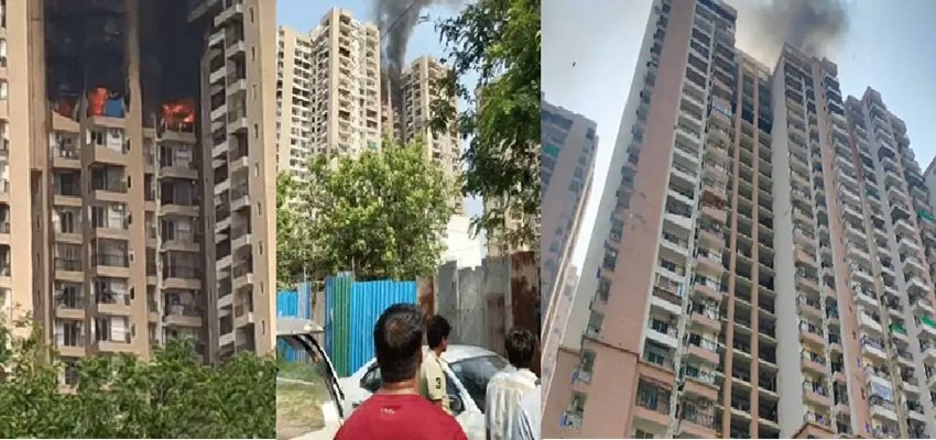 नोएडा में AC ब्लास्ट से 21वें फ्लोर पर भीषण आग, तीन फ्लैट तक फैली