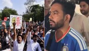 लखनऊ में कॉकरोच पार्टी का प्रदर्शन, टीम इंडिया की टी-शर्ट पहनकर पहुंचे अभिजीत दीपके